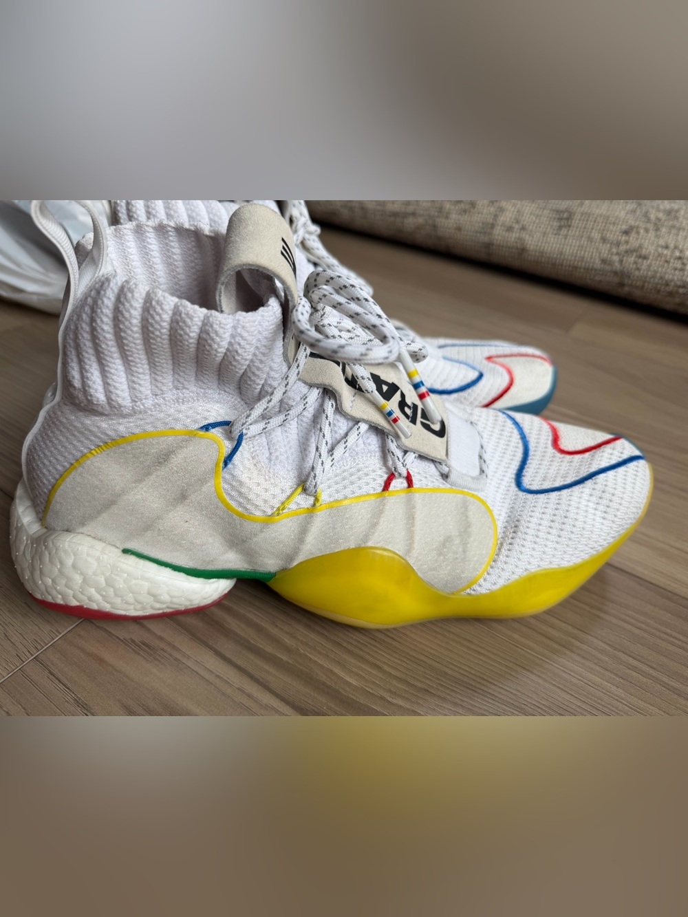 Pharrell Williams X Crazy BYW Adidas Basketball Shoes White Size 12 US Menโs
